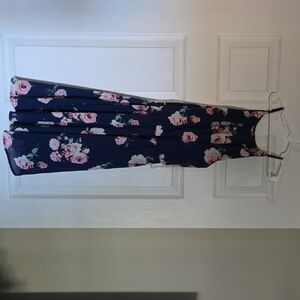 Blue Rain Floral Midi Dress - Navy and Pink